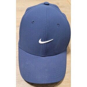 Nike Dri Fit Club Cap Navy Blue Swoosh Check Snapback Hat S/M Unisex